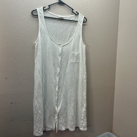 American Vintage 100% Linen Button Up MIDI Dress SZ M White Nightgown Minimalist - Picture 1 of 7